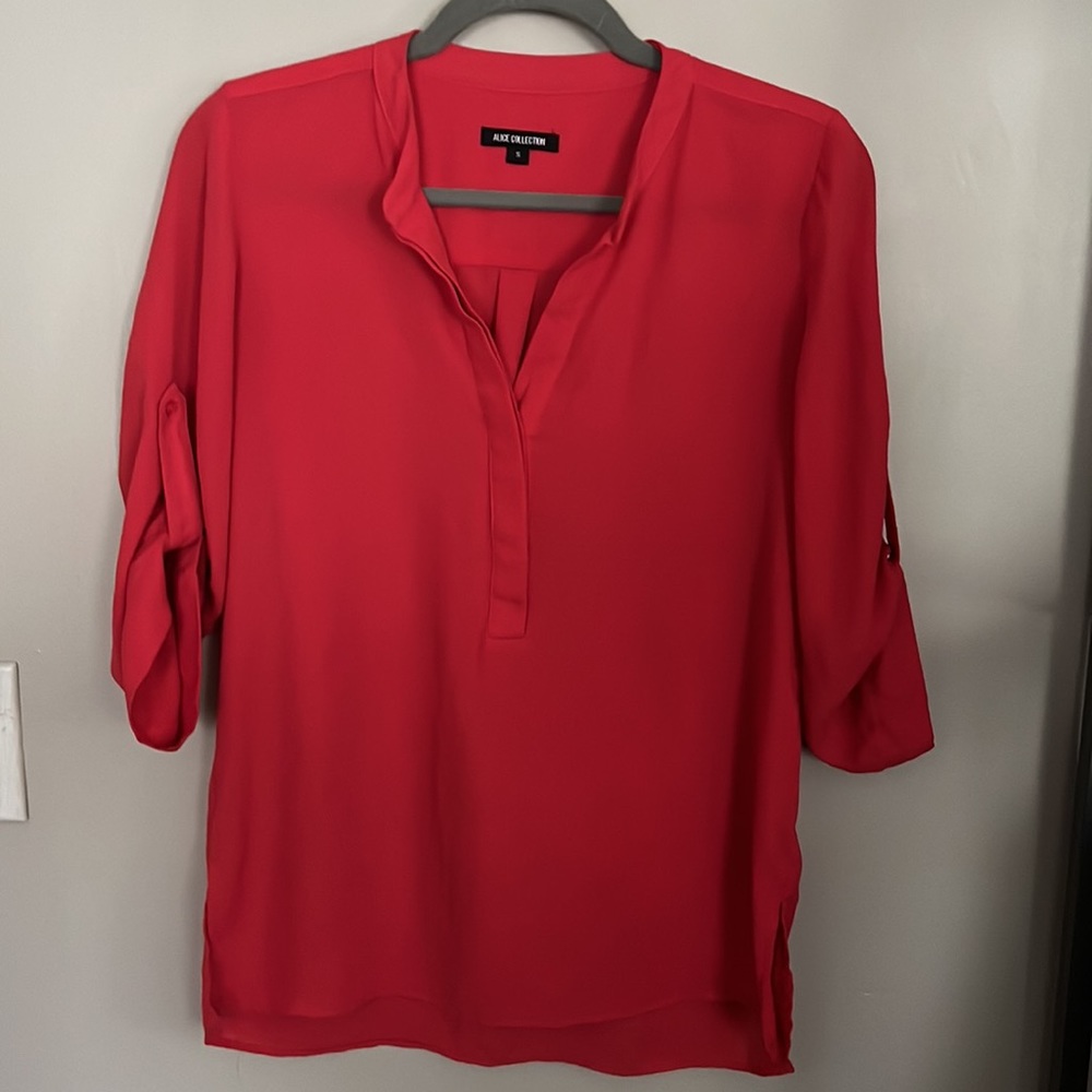 Alice Red Sheer Henley Blouse
